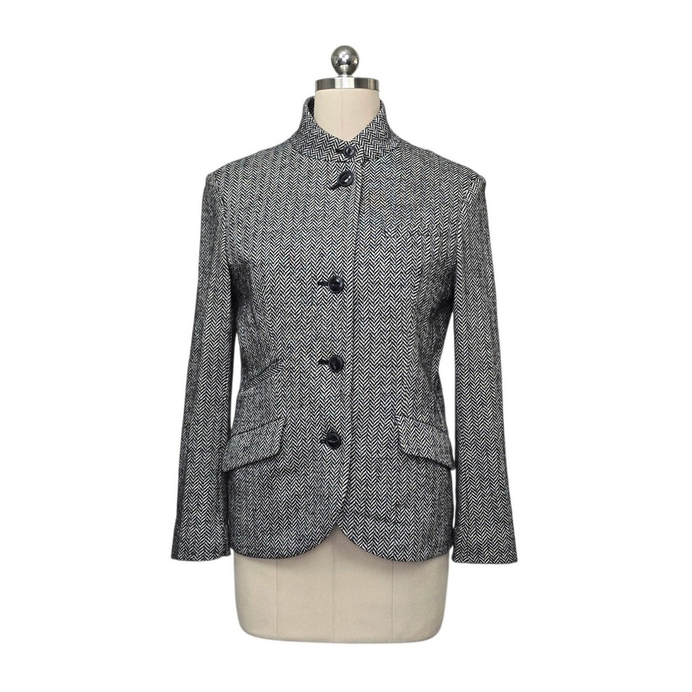 Rag & Bone Herringbone Wool Blend Stand Collar Blazer Black White Size 4